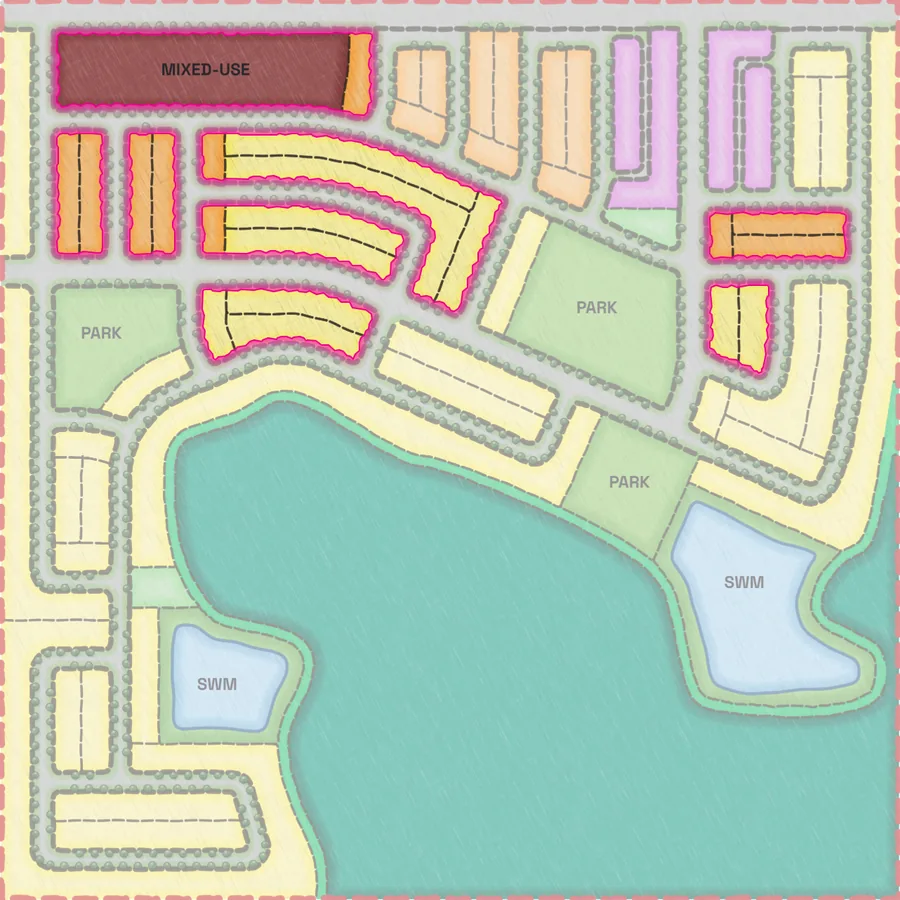 Concept B with the blocks that differ from Concept A outlined in magenta.