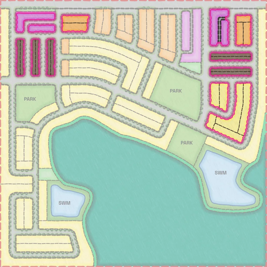 Concept C with the blocks that differ from Concept A outlined in magenta.